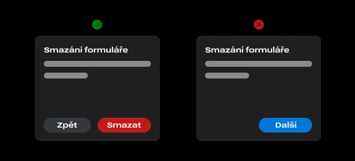 Jak pojmenovat akce buttonů - ve tmavém tématu